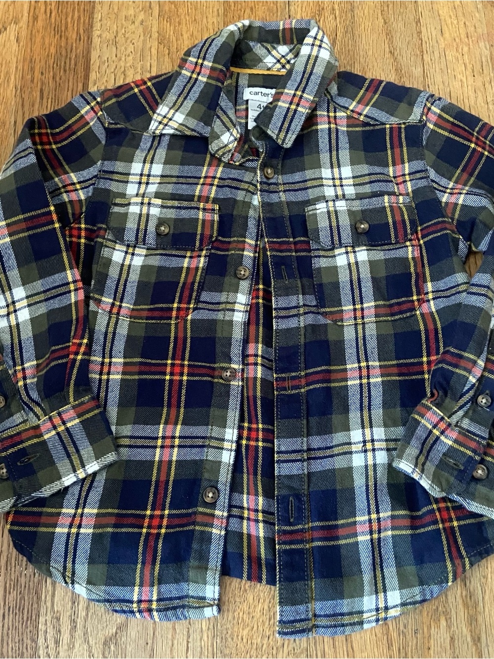 Carter's Boys Navy & Olive Plaid Button-Up Shirt 4T